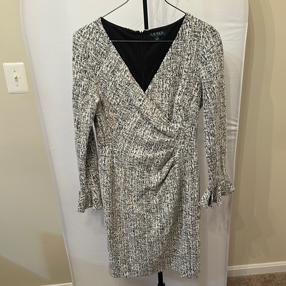 Silver Sequin Ruched Wrap Dress Long Sleeve
